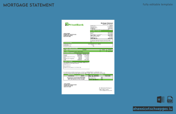 Hypothekenabrechnung der ukrainischen Privatbank in Word- und PDF-Formaten – Beispielvorschau